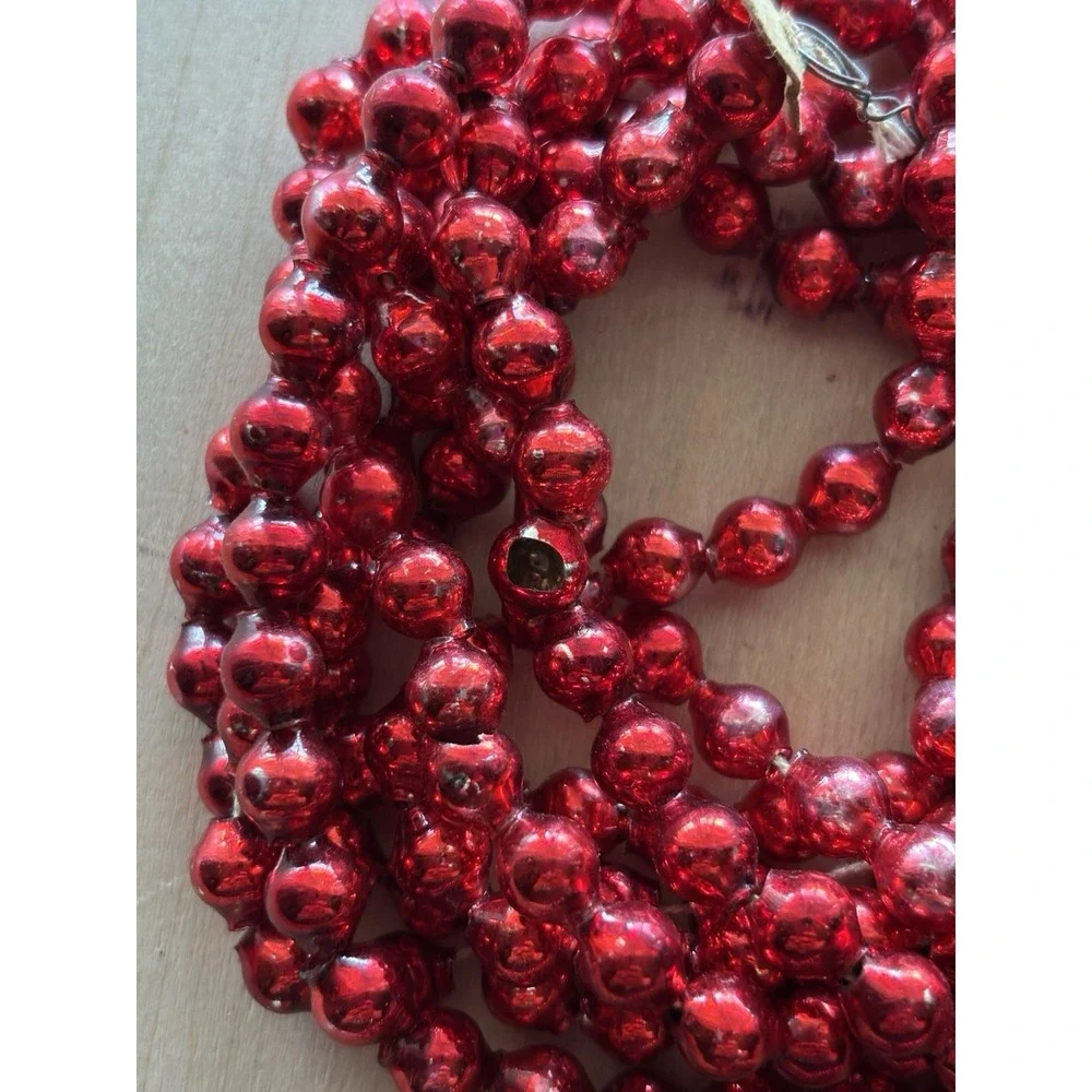 Vtg Mercury Glass Bead Christmas Garland Red LOT of 2 Strands 7 ft+ Each 1/4
